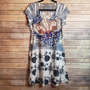 Vintage Girl Wh/Blue Jeweled Accent Hi-lo Dress XL